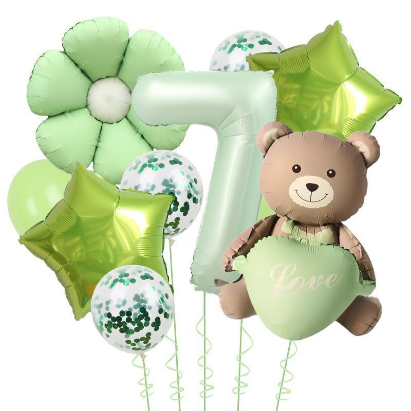 Matte Love Bear Colored Daisies 40 Inch Caramel Cream Aluminum Film Sequins Latex Balloon Birthday Set