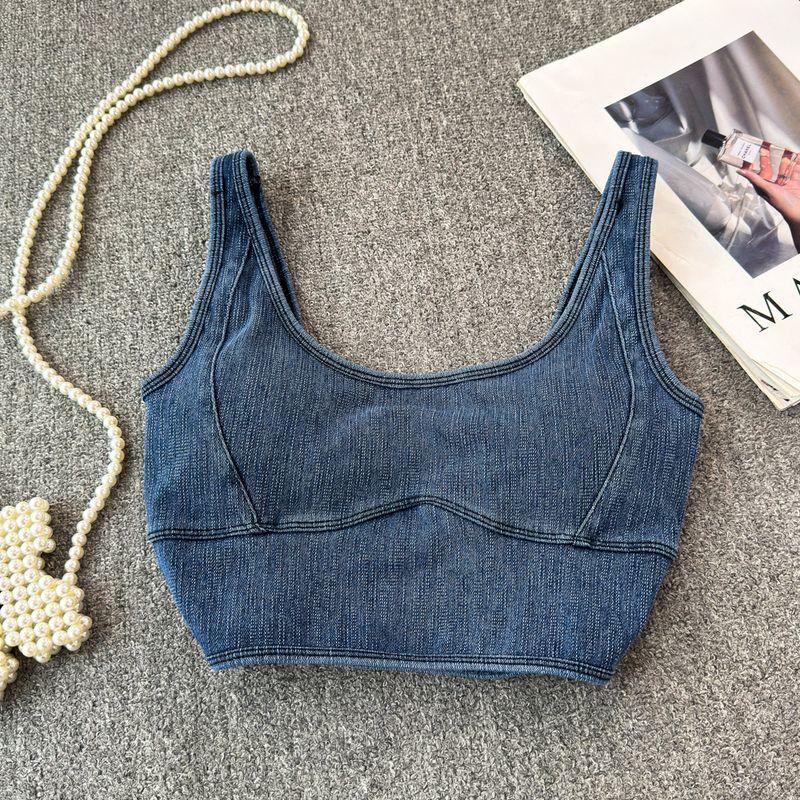 

Beauty Back Denim Student Fashion All-Match Camisole Blue One size