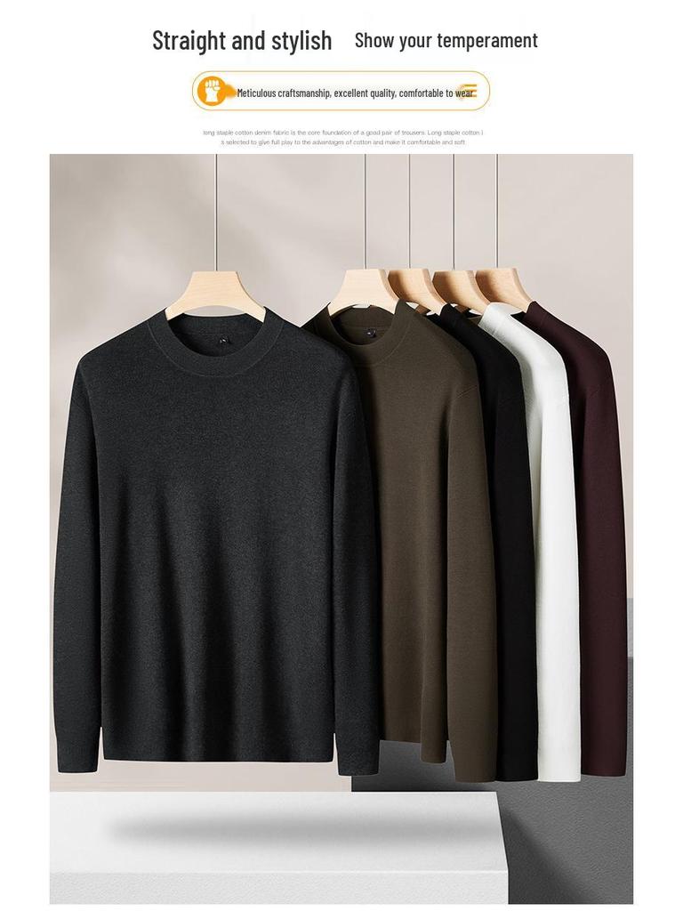Men's Plus Size Silk Velvet Knitwear: Autumn/Winter 2025 Casual Round Neck Wool Sweater.