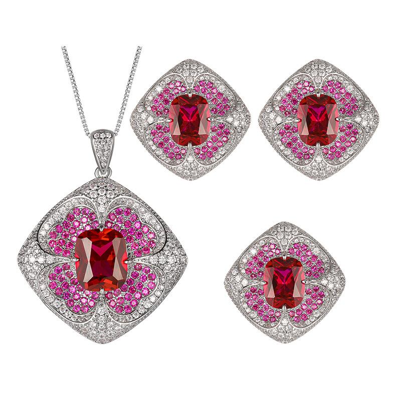 Schmuckset Ohrringe Ring Halskette Flash Diamant Mehrfarbig Quadratisch Premium Damen Retro