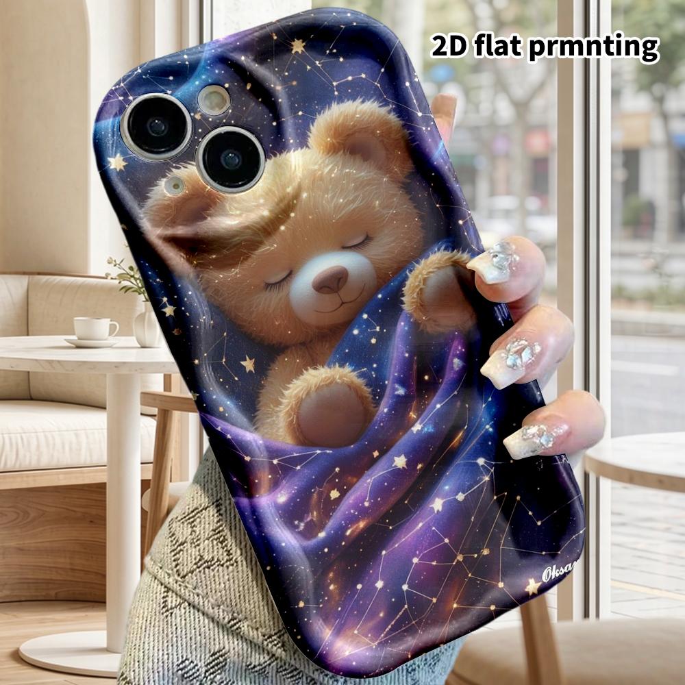 Phone Case: 2D Flat Design Suitable for iPhone 18 17 16 15 14 13 Pro Protective Case, Couple Style, Starry Sky Bear, Christmas and Halloween Gift