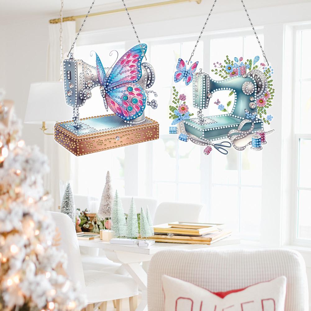 2pcs Sewing Machine Diamond Art Hanging Pendant Diamond Painting Home Decor Diamond Painting Hanging Pendant for Window Decor