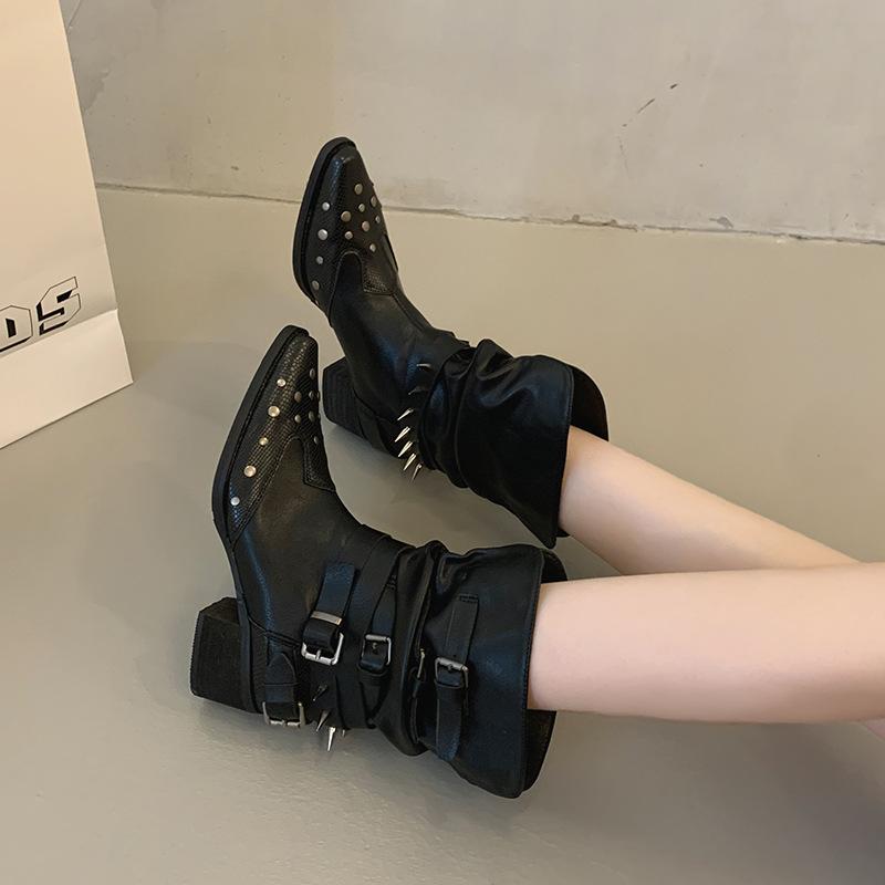 22 trendy temperament beautiful large size thick heel pile fashion boots belt buckle knight boots