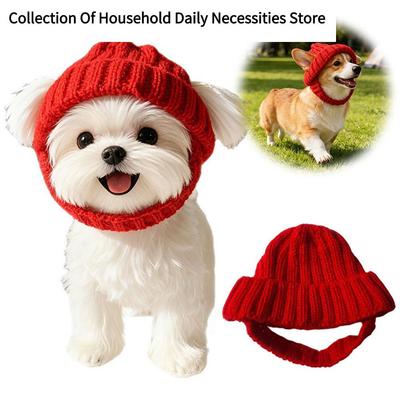 Chapeau Chien Mignon Rouge Chaud Et Coupe-vent Chapeau Tricoté Pour Animaux Ornement Bordure Délicate Élasticité Chapeau Tricoté Accessoires Pour Animaux Pour Chiot Q0F5