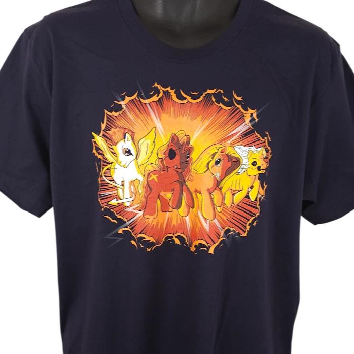 

Four Little Ponies Of The Apocalypse 100% Cotton T-shirt Mens Tees Top Mens Size Large Blue Made In USA 4XL
