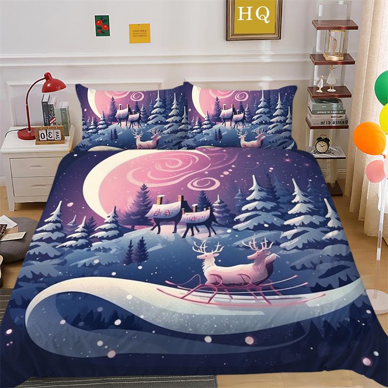 Christmas Gift 3D Printed Polyester Pillowcase Quilt Cover Two Or Three-Piece Set Is Available