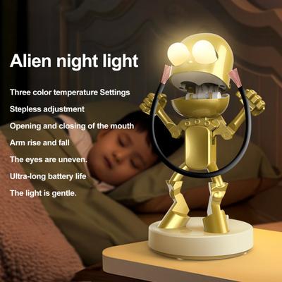 LED Night Light Cute Cartoon Robot Desk Lamp Dimmable Flicker Free USB Rechargeable Bedside Lamp Bedroom Decor