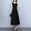 Women Sleeveless Midi Dress Summer Crew Neck Flowy Long Dress Beach Casual Pleated Swing Tank Dress
