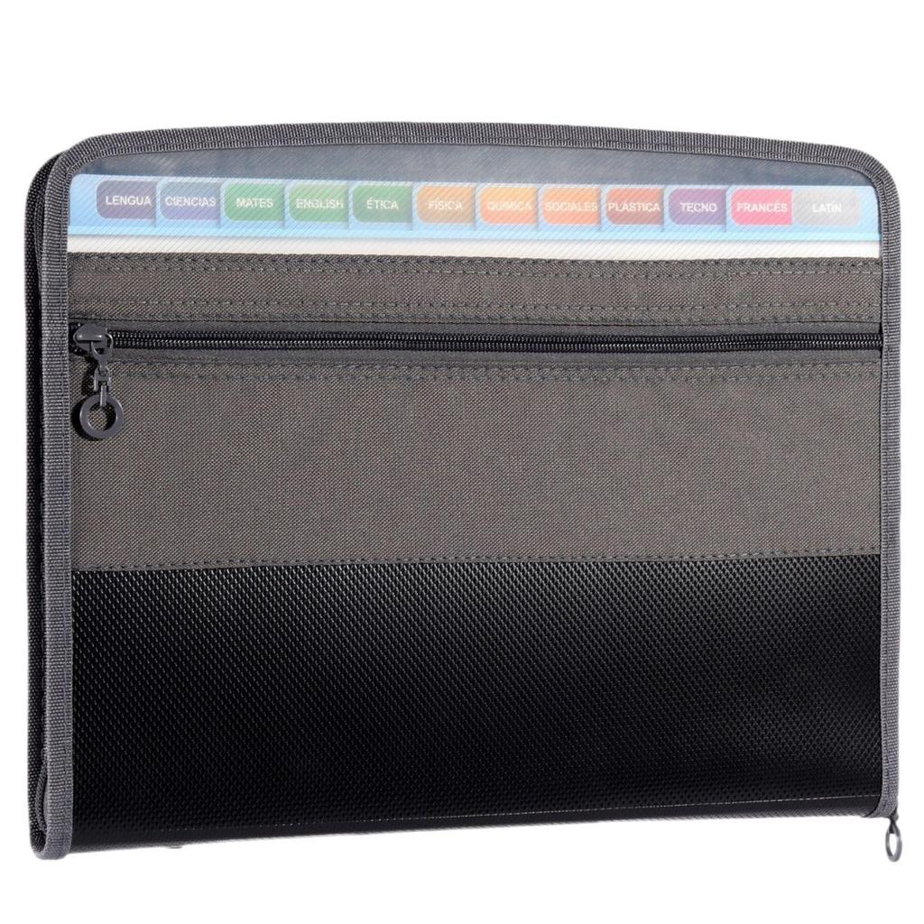 A4 Double Zipper Accordion File Bag, 13-Pocket Waterproof Student Folder