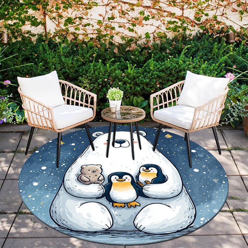 Snow Wolf & Polar Bear Pattern Round rug,Carpet Rug for Living Room Bedroom Playroom ,Non-slip Floor Mat,Holiday Gifts and Birthday Gifts.