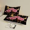 Rose And Butterfly Printed Fitted Sheet Set Black With Pink Roses And Gold Butterflies Bedding With Pillowcases For Bedroom
