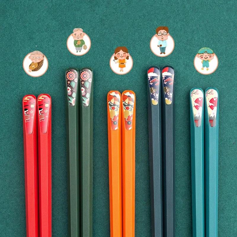 Cute Japanese-style Alloy Chopsticks with Pointed Anti-slip Sushi Tableware Household One Pair Colorful Kitchen Accessories