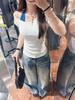 Korean Wear White Slanted Shoulder Short-sleeved T-shirt Women's Summer New Spice Girl Style Waist and Thin Off-the-shoulder Top