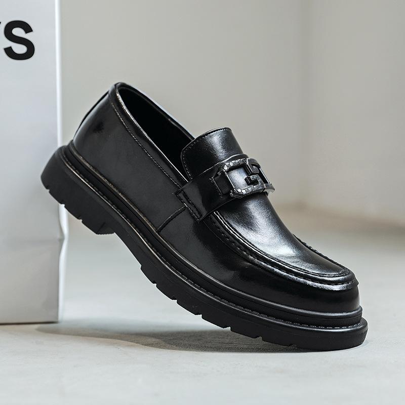 Small Leather Shoes Men'S Large Size New British Style Round Head Shoes Black Platform College Style Loafers 3501-T