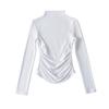 Autumn new women's European and American solid color velvet warm semi-turtleneck bottoming shirt pleated slim-fitting long-sleeved T-shirt