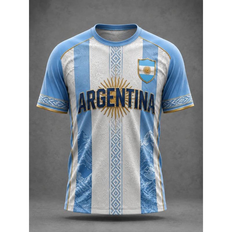 Argentinien Fan Fußball Trainings T-Shirt - 3D Digitaldruck - Bequem und Atmungsaktiv - Familienkleidung