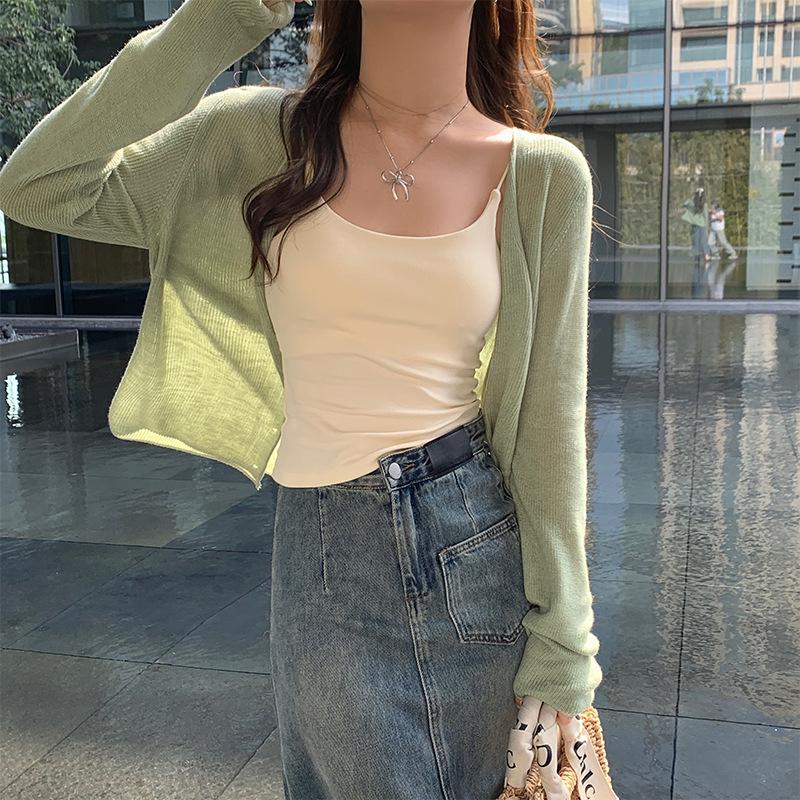 Women's Ice Silk Knitted Cardigan Coat - Spring/Summer 2026 Sun Protection Shawl for Dresses