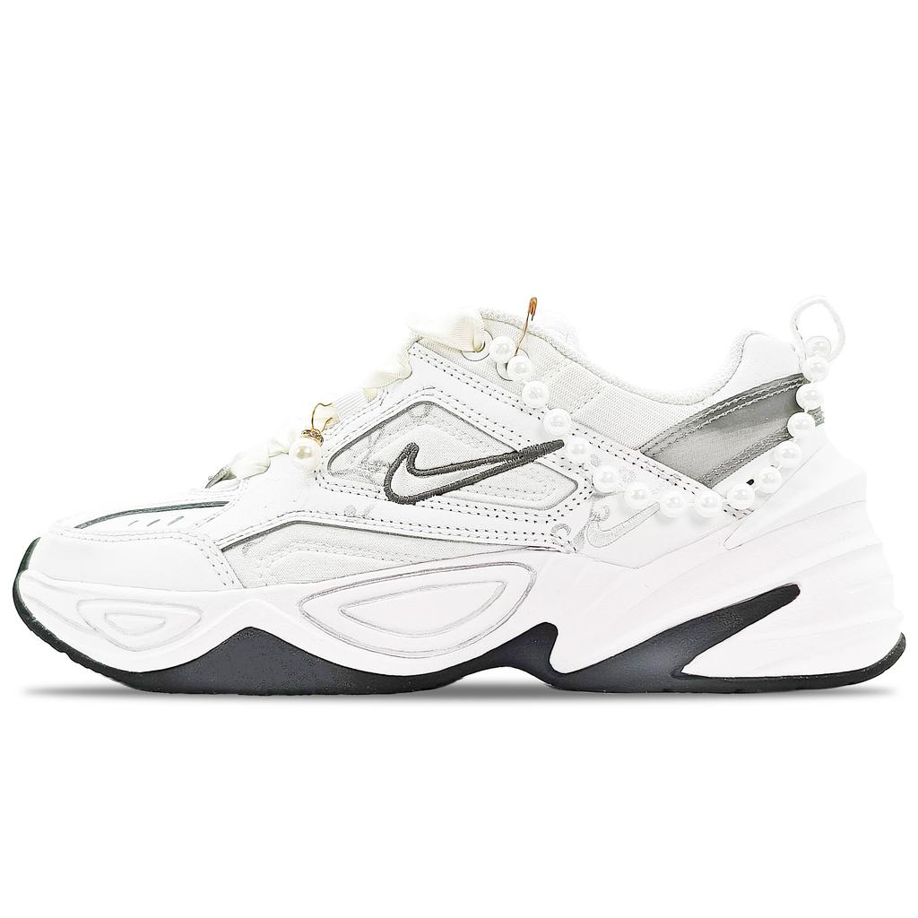 Nike Leather Slip Resistant, Abrasion Resistant, Height Increasing Low top Chunky Sneakers Women's White BQ3378-100(Team188- )