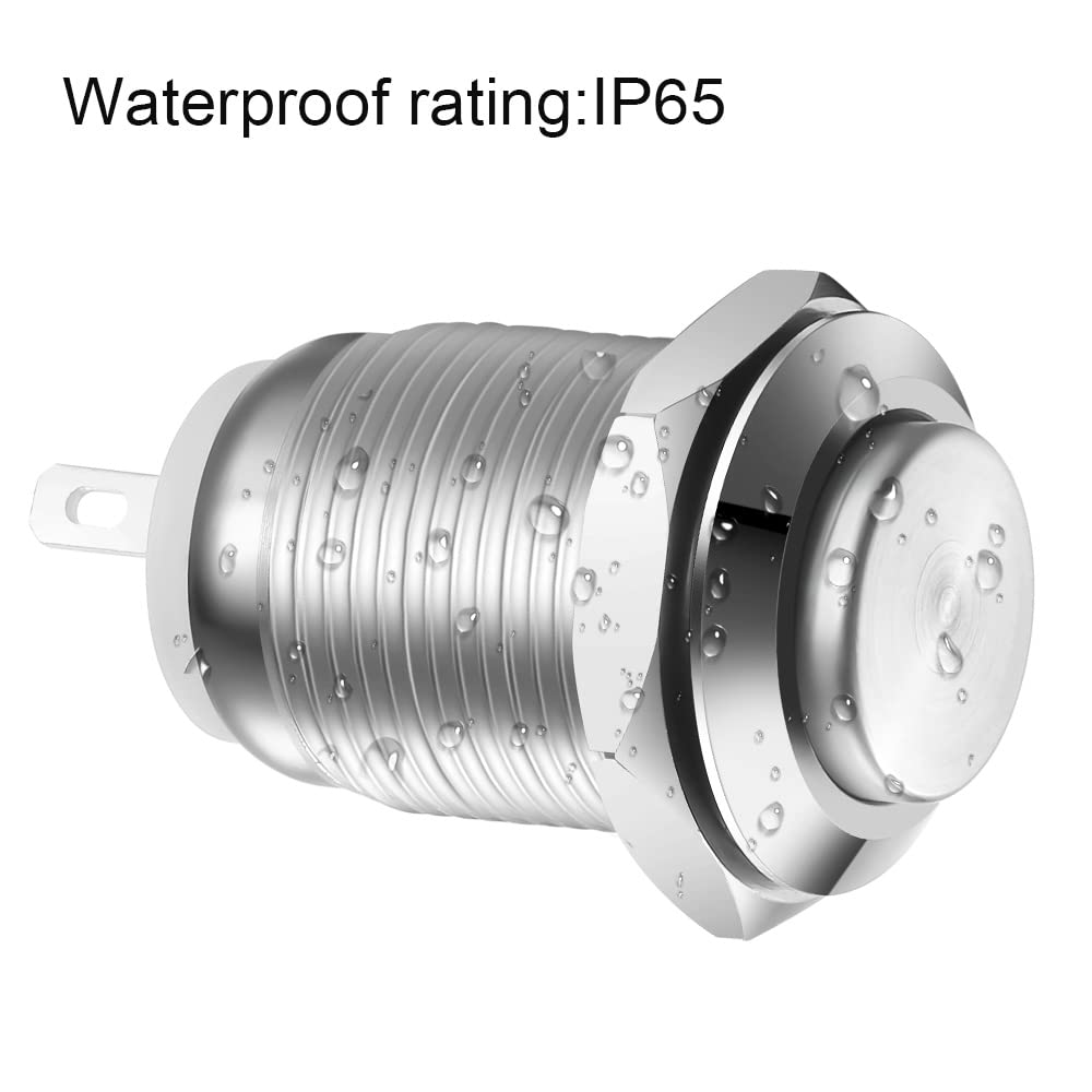 10 Stück Wasserdichter Drucktaster Momenttaster Edelstahl Drucktaster Ein Aus 12mm 2A 12V/24V/125V/250V Hoher Kopf