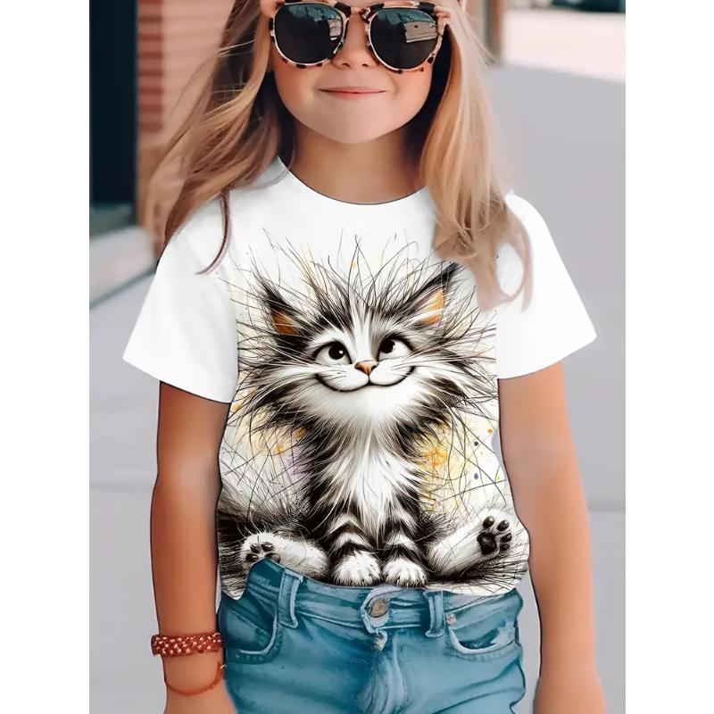 Fashion Children's Clothing Crew Neck Short Sleeve 3D Casual Color Printing Casual Short Sleeve Crew Neck T-Shirt
