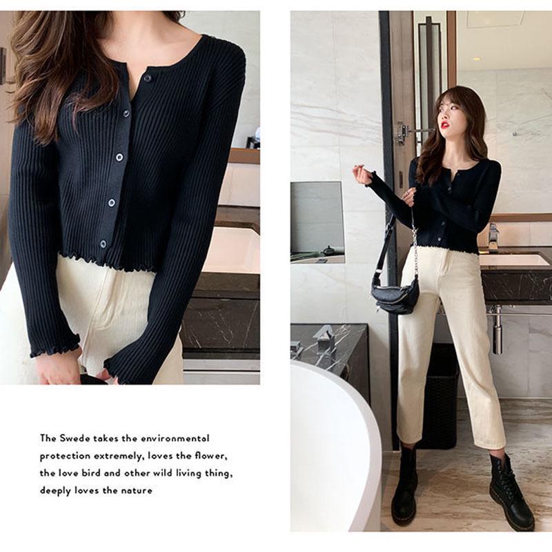 Women's Wooden Ear Knitted Cardigan Short Spring and Autumn Thin Fashion Slim Sweater Coat