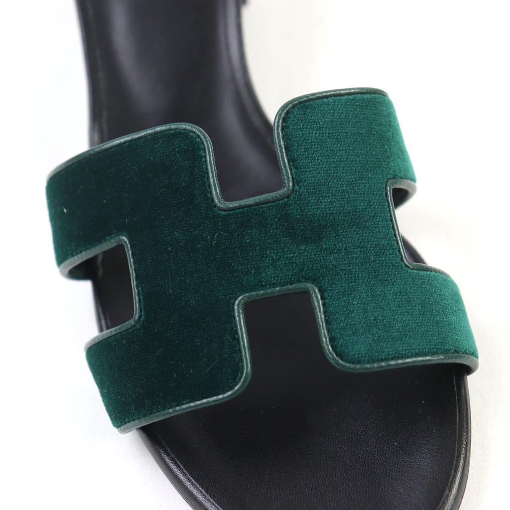 HERMES Mule Oasis H motif velour and leather sandals Velor Women 37.5 232162Z Used