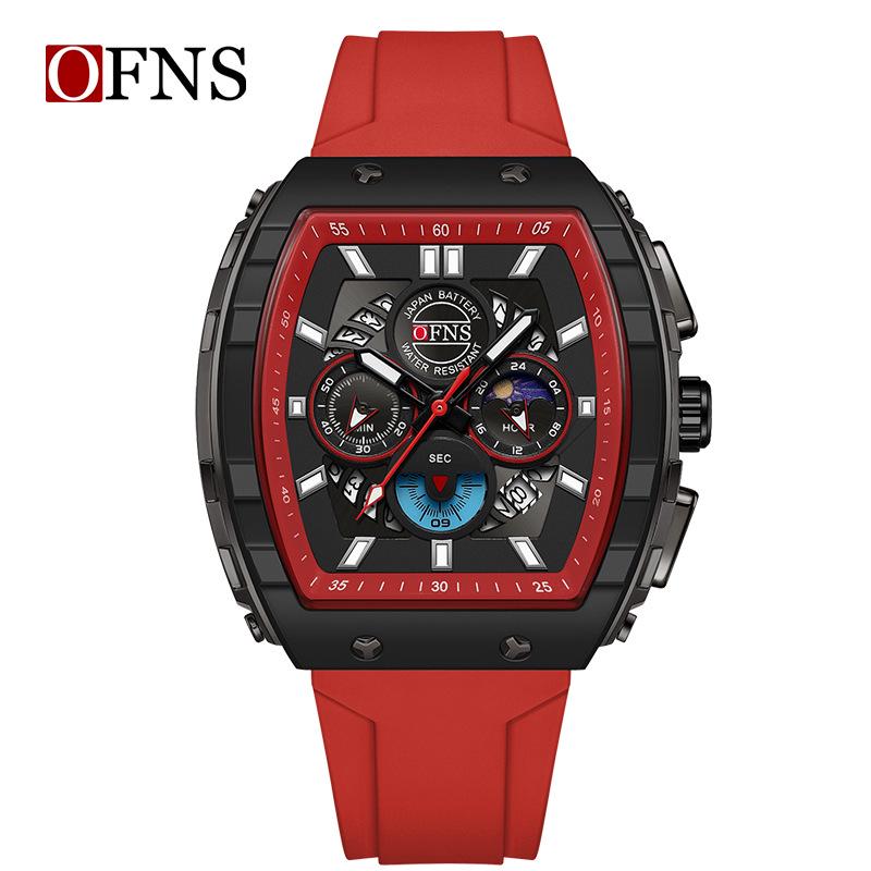 Oufanni Sportive Quartz Chronograph: Stylish Tonneau Men's Watch for Students with Multifunctional Design