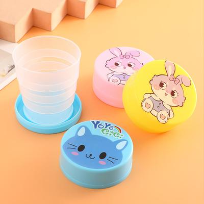 Vaso plegable de 100 ml con tapa, portátil, reutilizable, de plástico, con dibujos animados, para enjuague bucal, para viajes y exteriores.