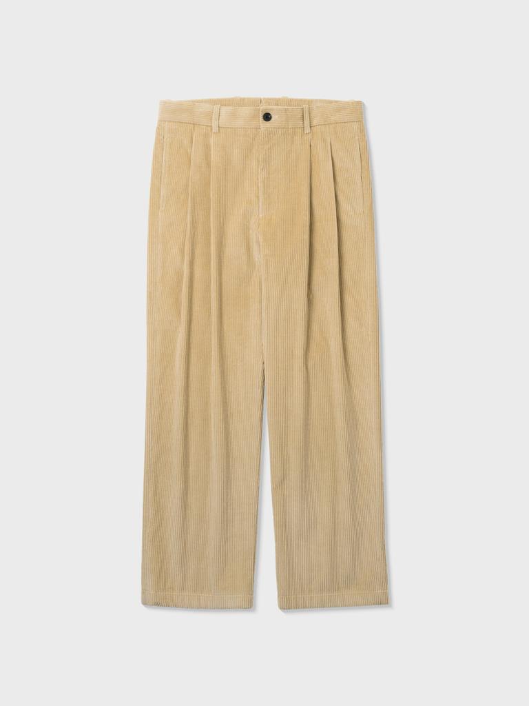 ATELIER DELDIO Cotton Corduroy Pleated Pants (Beige)