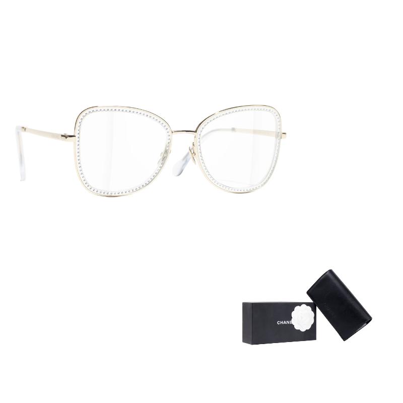 Chanel Metalowe okulary płaskie w kształcie motyla z płytkami, ten sam styl dla mężczyzn i kobiet, złote okulary korekcyjne