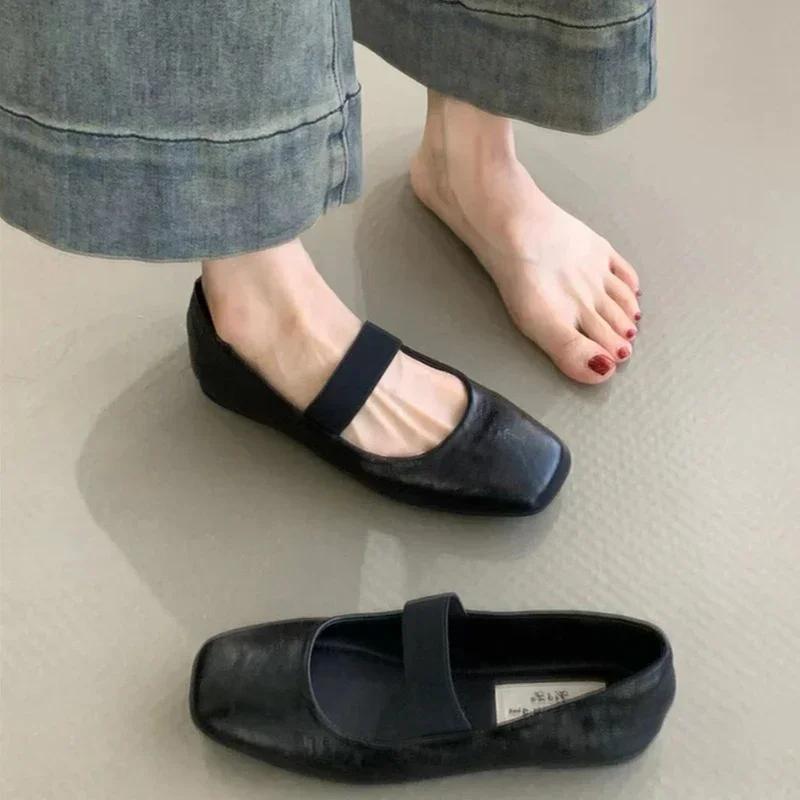 Karree Frauen Ballerinas Schuhe Mode Flachen Gummiband Frühling Herbst Damen Komfort Weiche Sohle Ballerina Schuhe