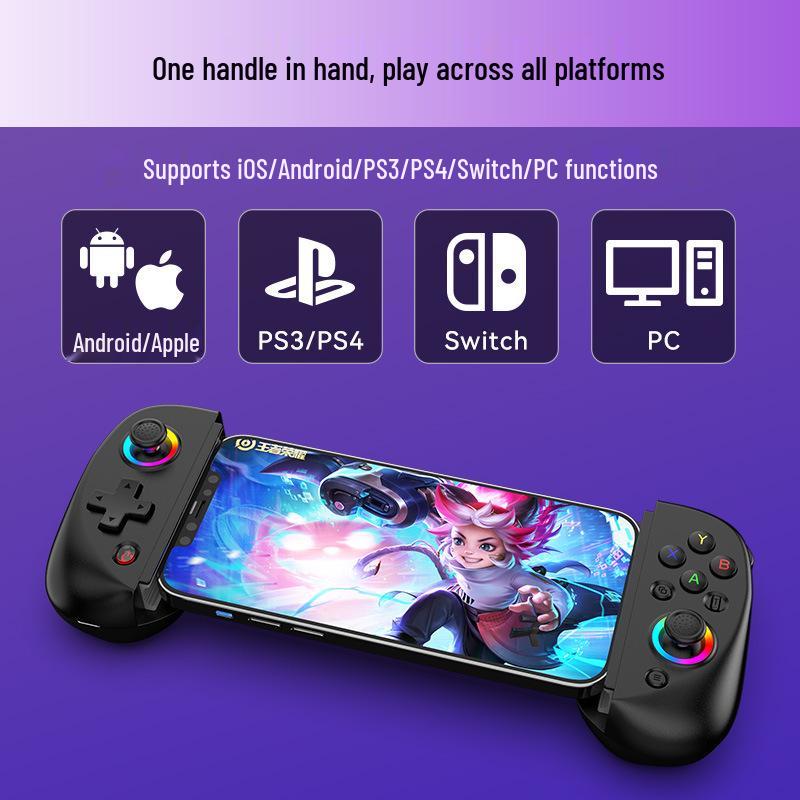 Controlador de Juego para Teléfono D8 RGB con Mango Extensible y Joystick de Efecto Hall de Seis Ejes para iOS, Android y Switch