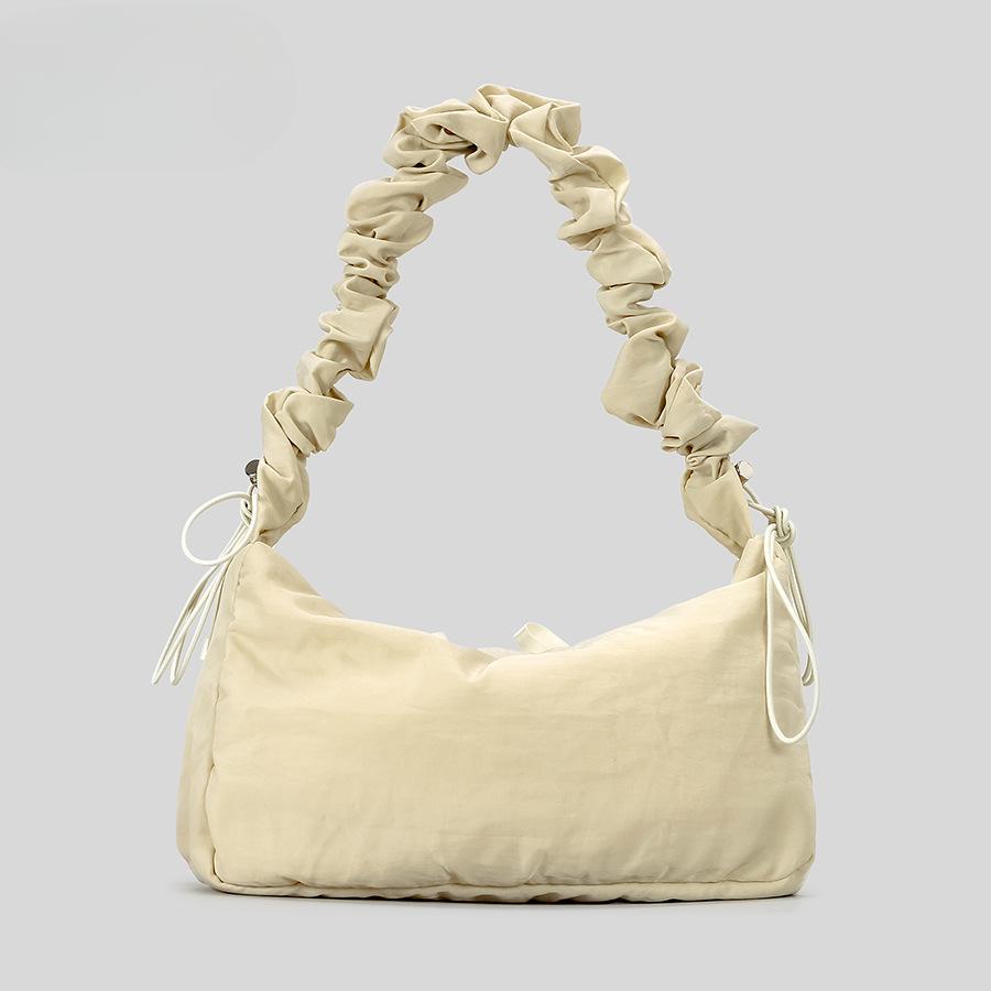 Fashion Bowknot Shoulder Crossbody Bag Women Casual Nylon Drawstring Shoulder Strap Wrinkle Handbag