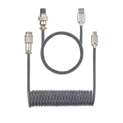 Custom Coiled Aviator Keyboard Cable with Aviation USB Gaming Keyboard Cable Connectors, Type-C (Gray)