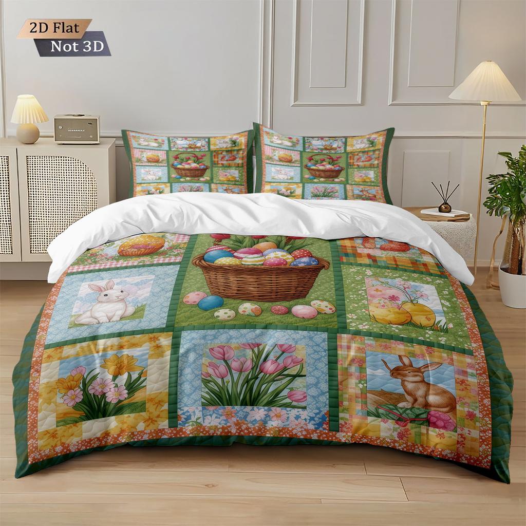 3pcs Easter Egg Print Coreless Down Duvet Cover Set Comfortable Bedroom Bedding Decoration Machine Washable
