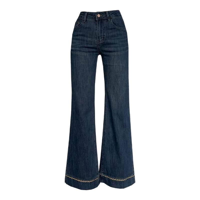 Women's Winter Plus Velvet Embroidered Straight-Leg Jeans (Nine-Point, Small Person Fit, Versatile Wide-Leg Style)