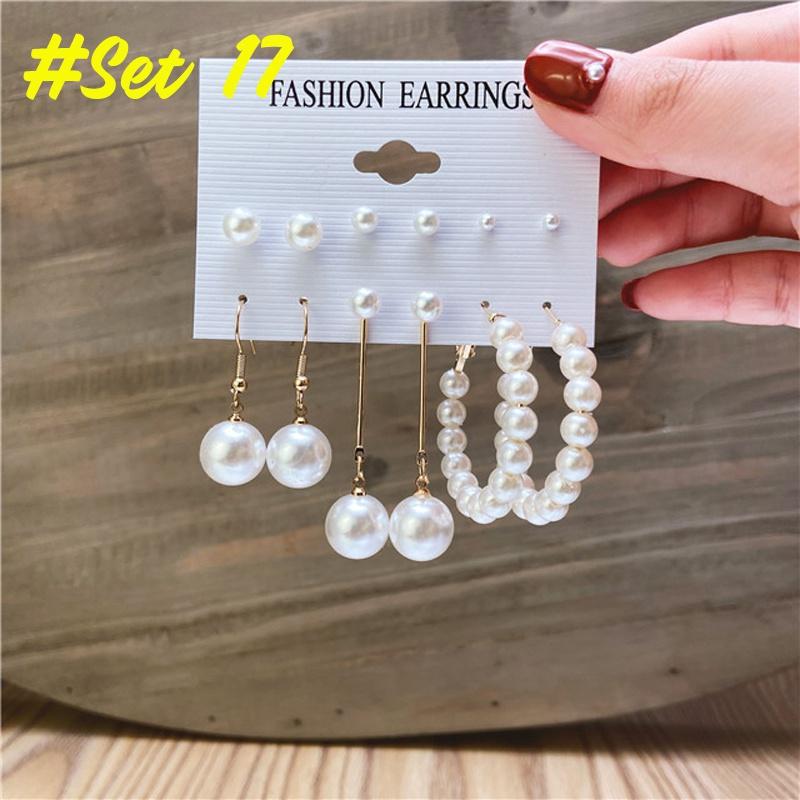 17KM Fashion Pearl Hoop Earrings Set for Women Geometirc Gold Metal Circle Hoop Earrings Brincos 2021 Trend Jewelry Gift