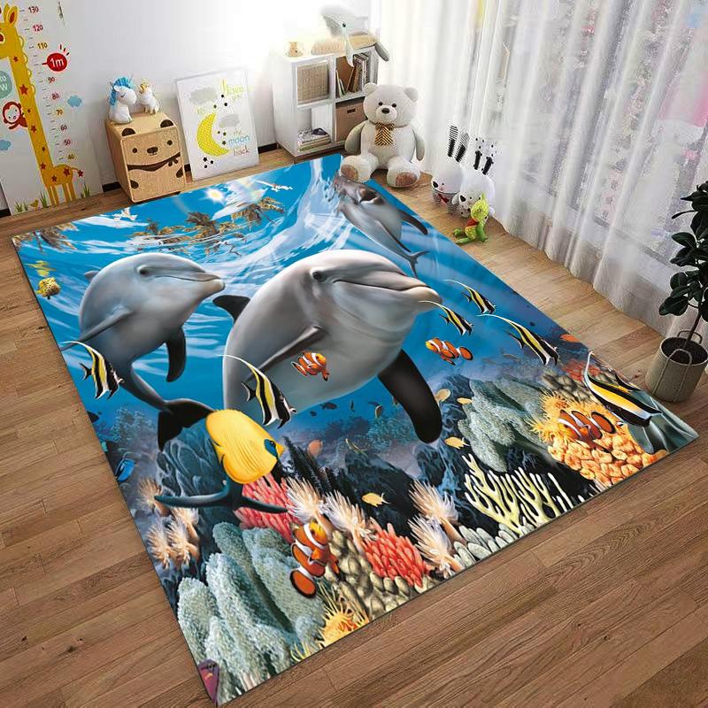 "Dolphin Ocean Underwater Coral Reef Themed Colorful Carpet Rug" Suitable for Use As an Anti-slip for Living Room Bedroom Sofas