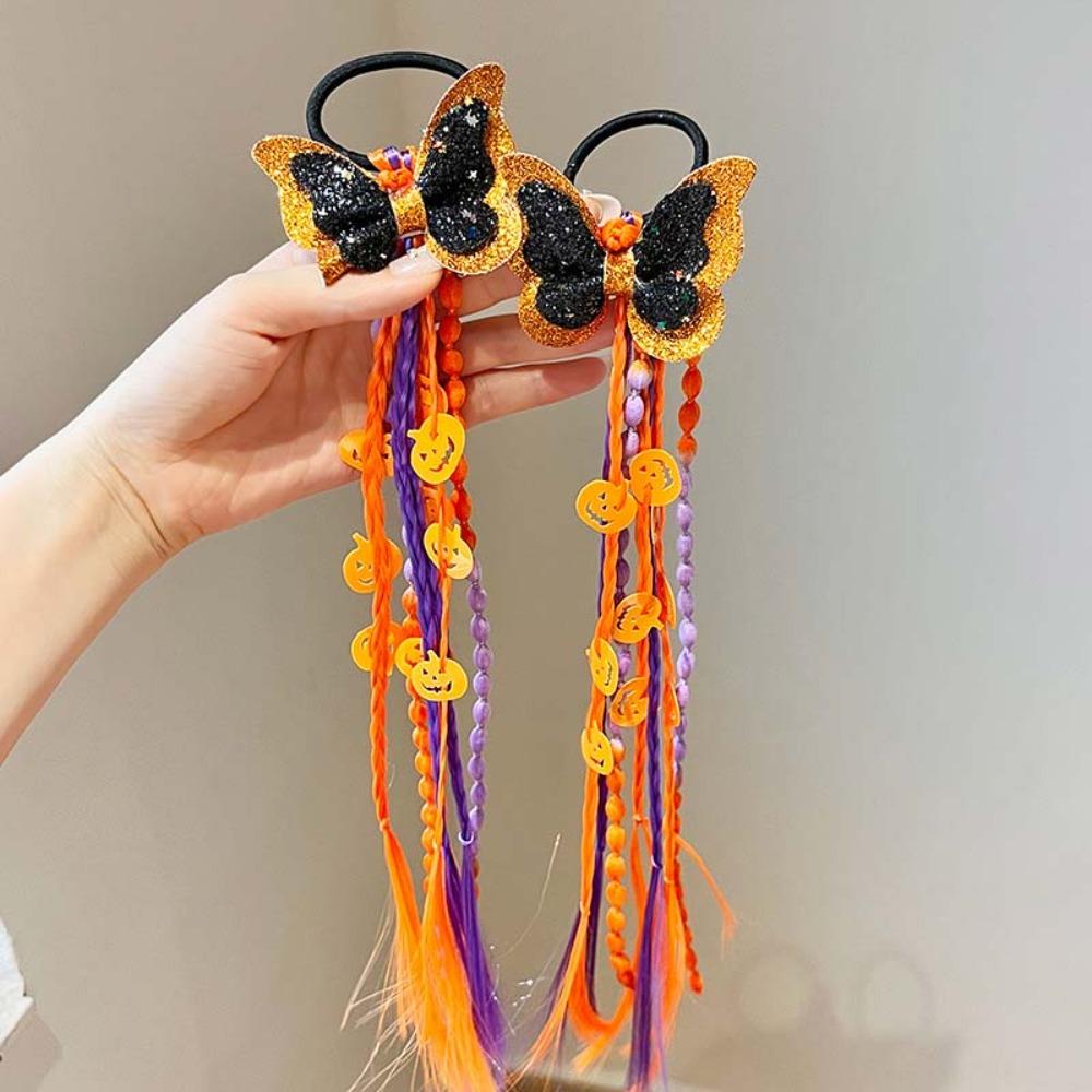 2Pcs Butterfly Halloween Fashion Hair Ties Spooky Cute Hair Additions Ponytail Hair Bands  Gift