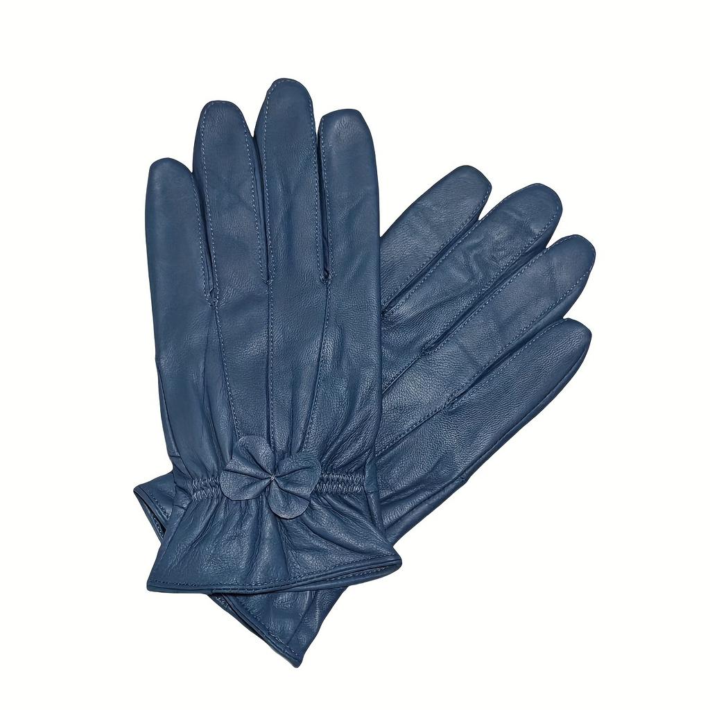 Damen Echtlederhandschuhe mit Schleifendetail - Elegante Rote, Marineblaue & Schwarze Reithandschuhe, Vollfingerwärme zum Autofahren & für Outdoor-Aktivitäten
