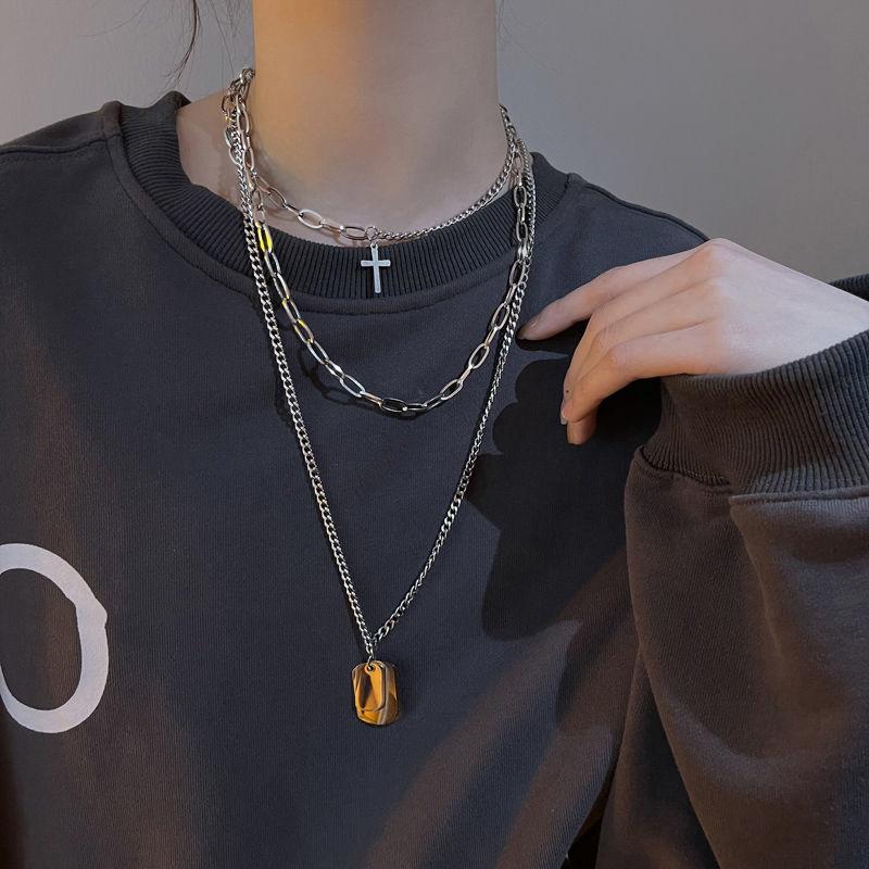 Cross Multi-layer Pendant Necklace Retro Hipster Hip Hop Rock Clavicular Choker Necklace Stainless Steel