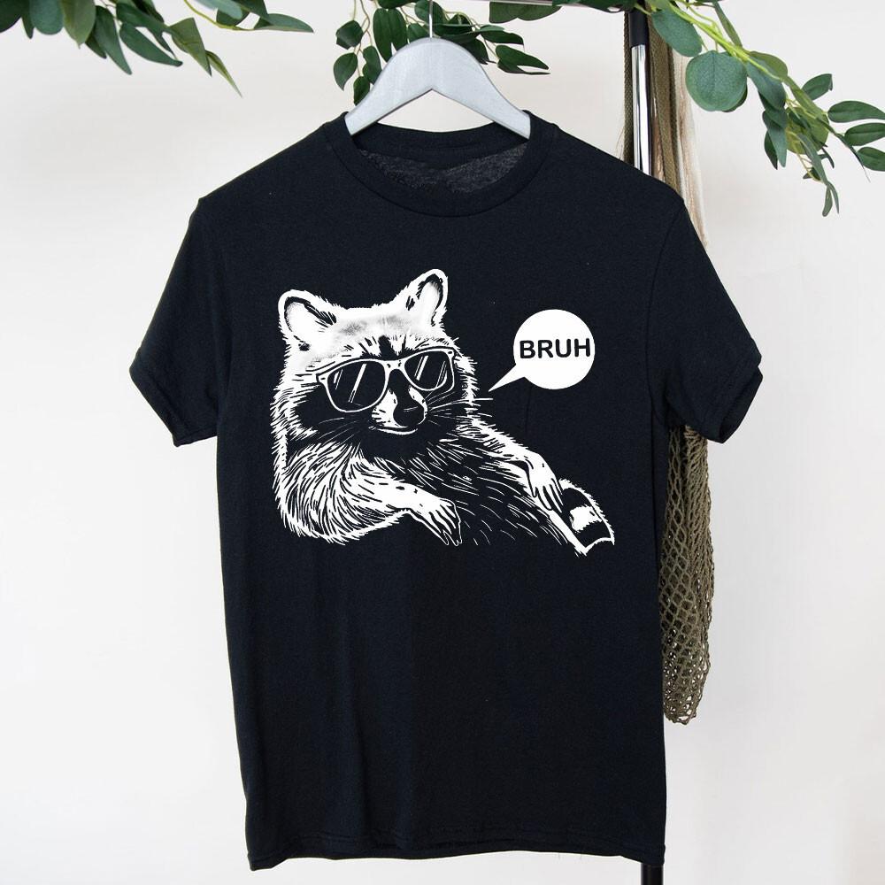 Waschbär Spaß T-Shirt Amerikanisch Retro Trendig Materialfusion Niedliches Haustier Multi-Stil Herren- und Damen- Lustiges und Humorvolles T-Shirt