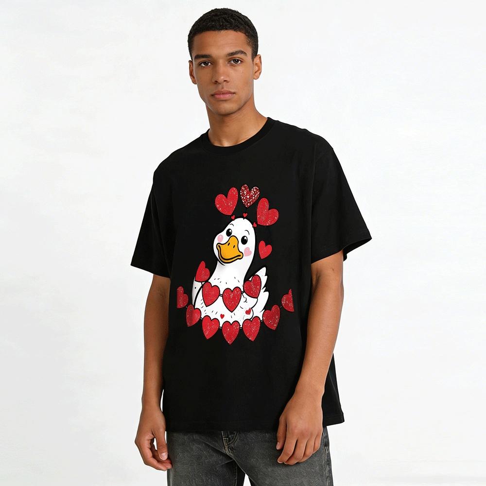 Süße Ente mit Glitzerherzen Grafik Lässiges Oberteil Reines Baumwoll-T-Shirt