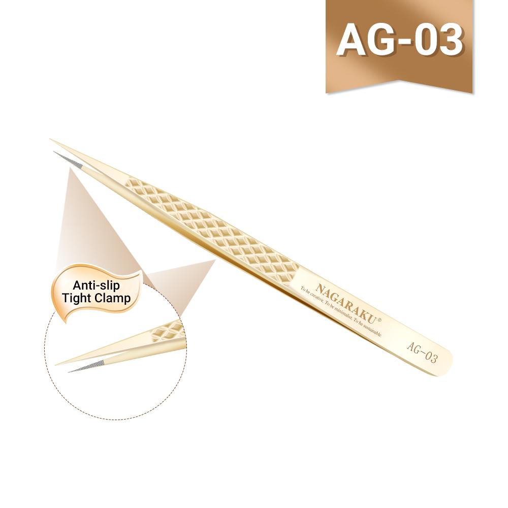 NAGARAKU AG Series Eyelash Tweezers High-Quality Anti-slip Precision Fiber Tip Professional Tool for Eyelash Extensions AG-03