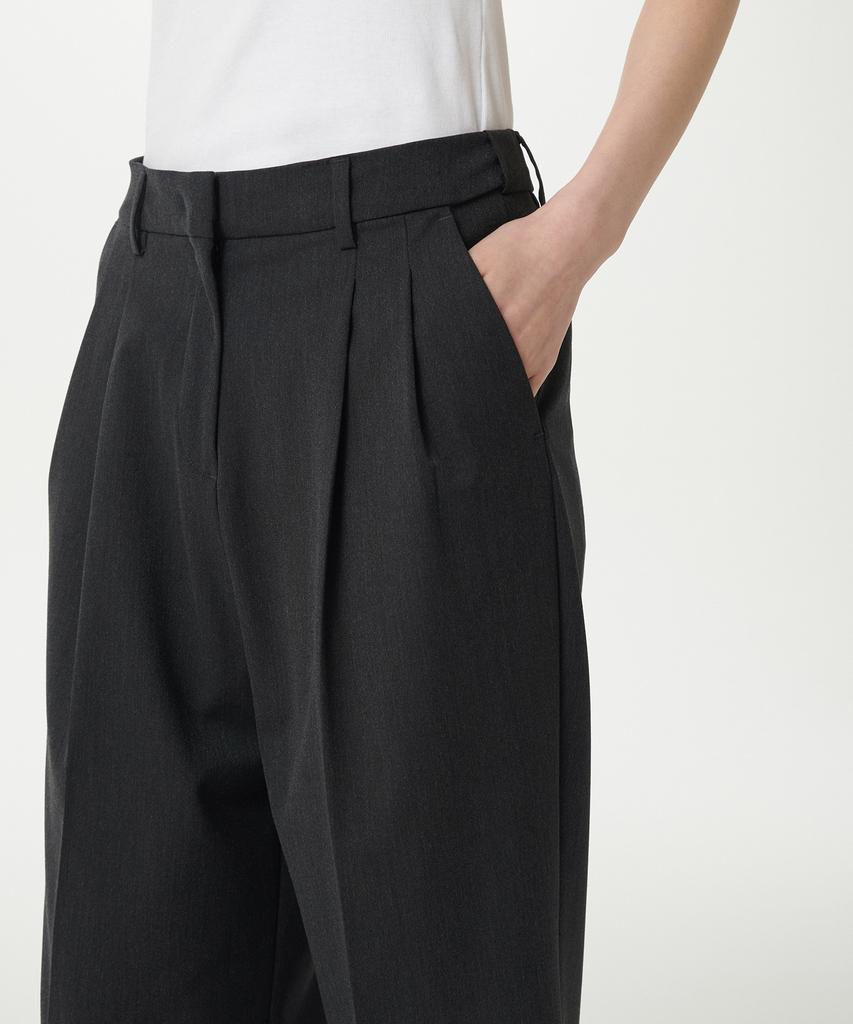 MUSINSA STANDARD WOMAN Women'S Lightweight High-Waisted Wide Hidden Banding Slacks [Charcoal Gray]