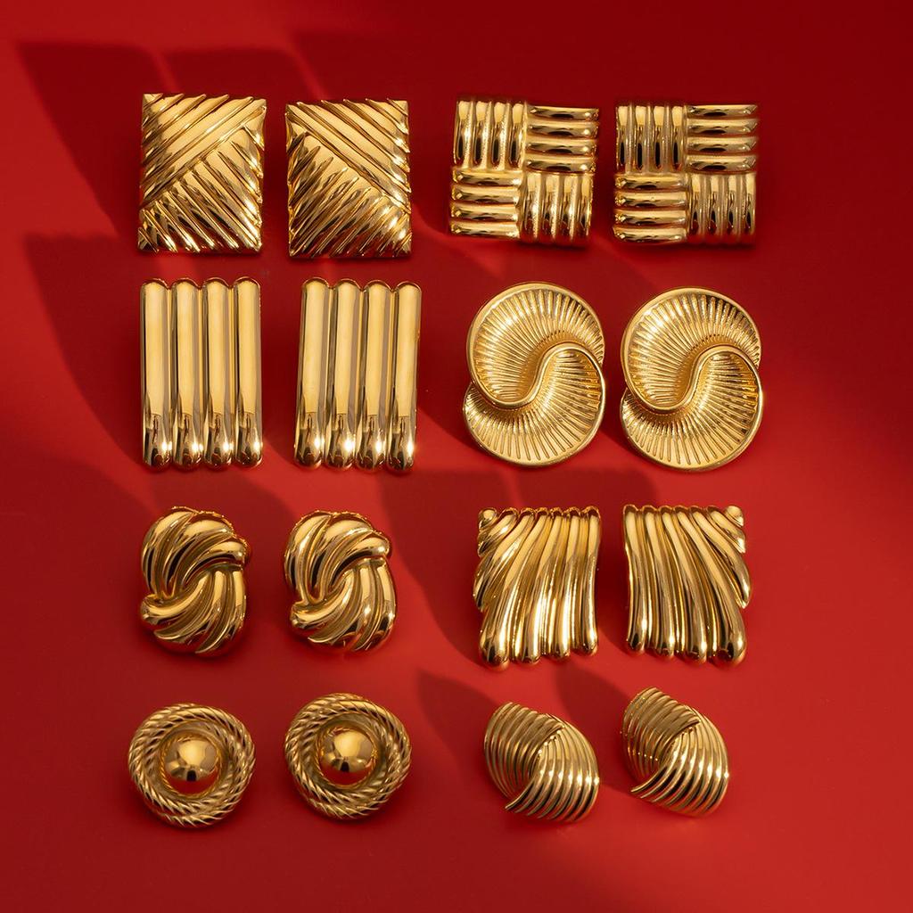 Jieding Stainless Steel Geometric Stud Earrings - High-End European & American Titanium Ear Jewelry