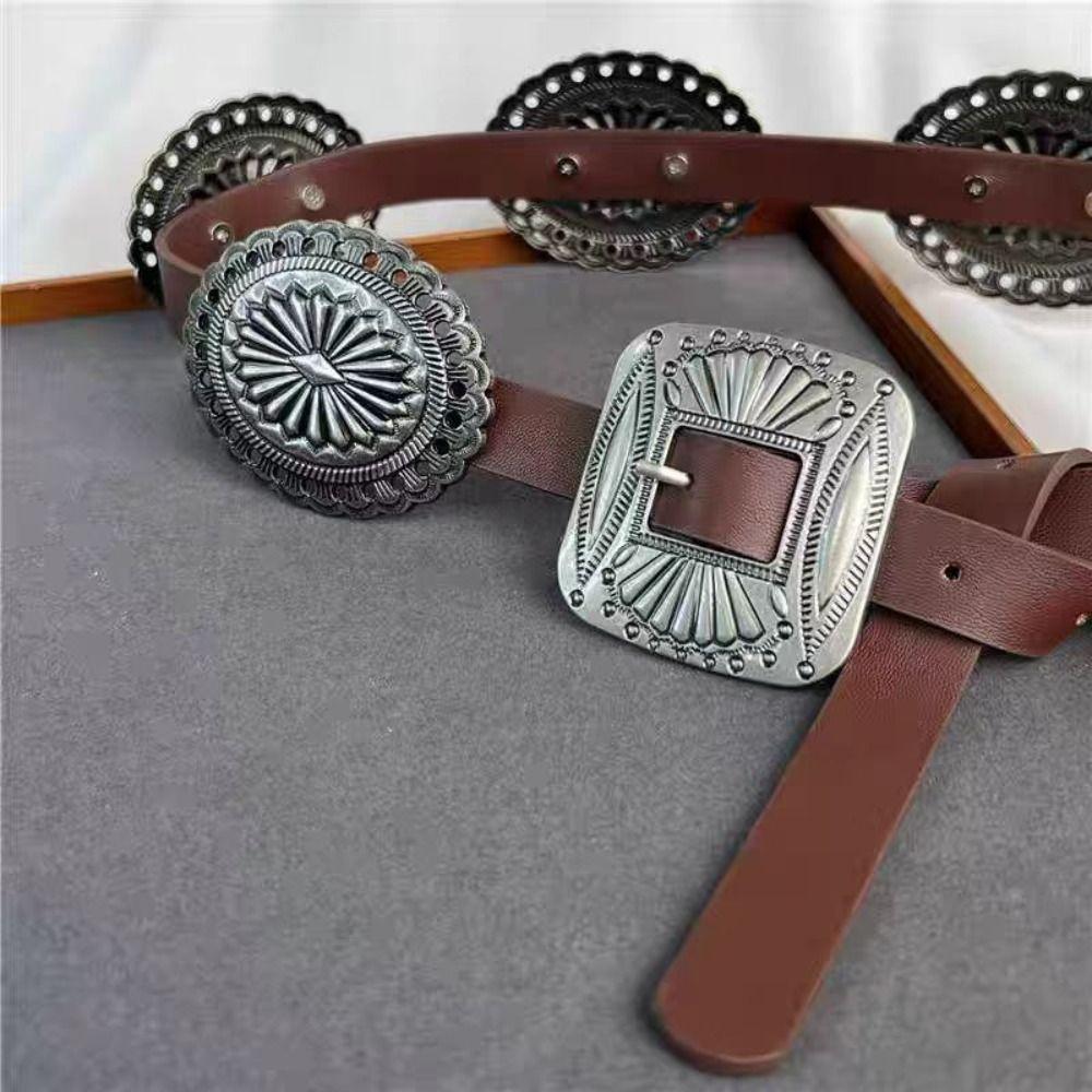 Western Style Cowboy Bohemian Style Belts Y2K Ethnic Style Waistband Punk Metal Carved Belts Women