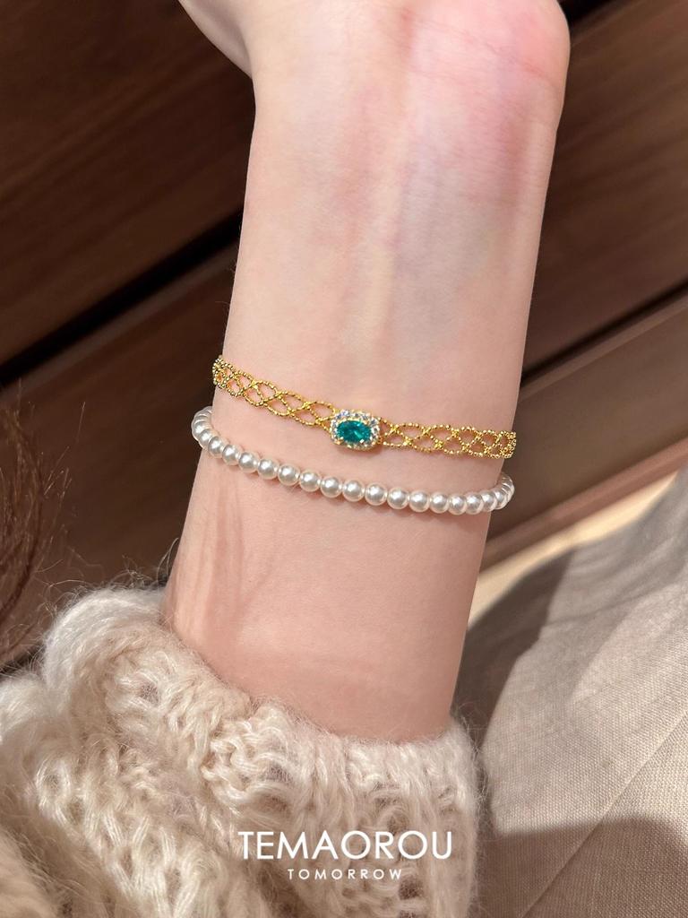 Dreamy Blue Sugar Cube Diamond Lace Ribbon Bracelet for Women - Light Luxury, No Fade