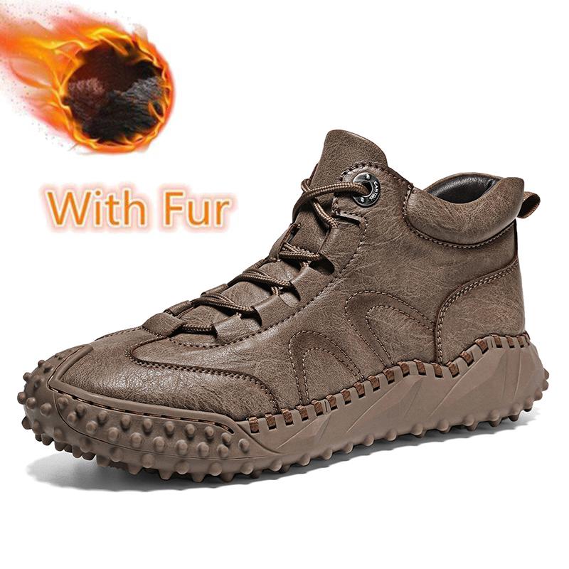 Handmade Vintage Lace-Up Motorcycle Boots New Leather Mens Ankle Boots High Top Casual Shoes Leisure Walk Male Treking Footwear