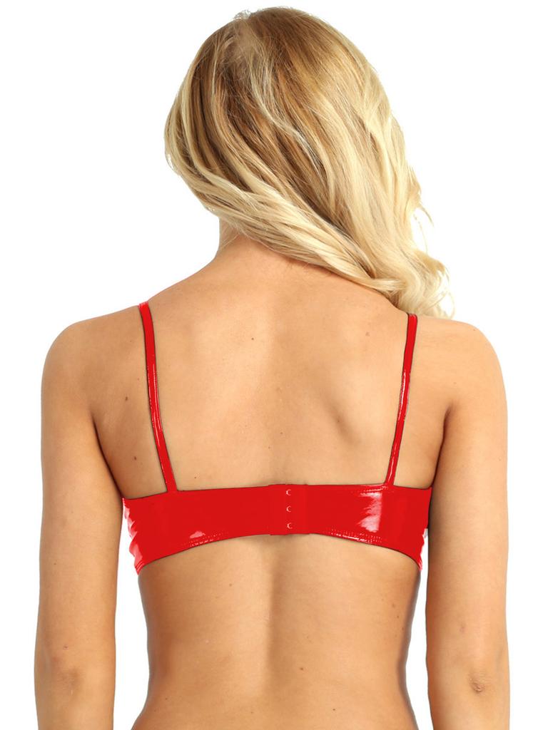 Womens 2Pcs Lingerie Set Wet Look Patent Leather Bra with Panties Teddy Bikini Underwear